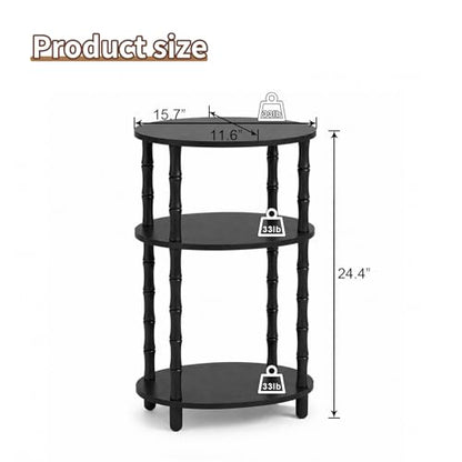 Side Table, 3-Tier Oval Accent Small End Table, Modern Oval Nightstand Accent Table for Small Space, Bedrooms, Living Room, Easy to Assemble, Black - color: Black, size: 15.7" x 11.6" x 24.4"