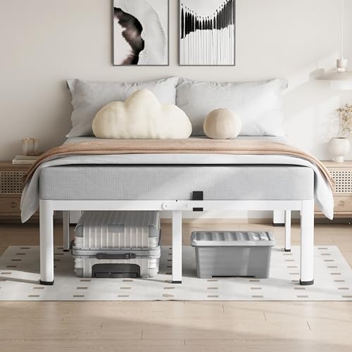 20 Inch White Full Bed Frame with Round Corners No Box Spring Needed | 3500lbs Heavy Duty, Under bed storage, 4 mattress stoppers, Headboard holes, Noise-free, Easy assembly & rubber covers - size: Full, style: 20 Inch White