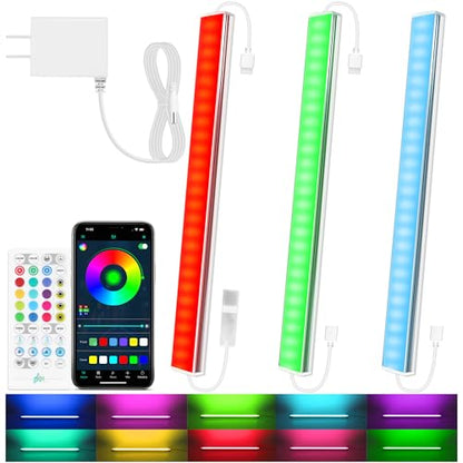 Benreom 3 Pack RGB Under Cabinet Lights with App and Remote Control | Dimmable Plug-In LED Light Bars for Kitchen Cabinets, Counters, Workbenches and Desks - size: 3 Pack
