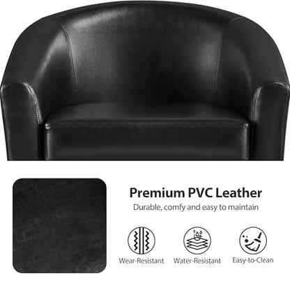 Yaheetech Accent Chairs Set of 2, Faux Leather Barrel Armchairs Black | Water-resistant Faux Leather Chairs with High-density Foam and Solid Wood Legs for Living Room, Waiting Room, Small Space - color: Black(faux Leather), style: without Ottoman