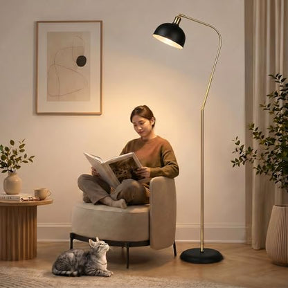 HarvestLand Halo Brass Floor Lamp with Adjustable Reading Light | Adjustable reading light, solid metal base, E26 bulb compatible. - color: BK