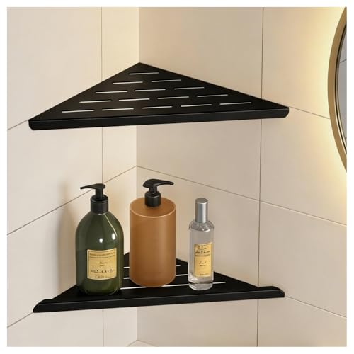 YACVCL Corner Shower Shelf,10" Black 304 Stainless Steel Hole-Free Inset Corner Storage Shelf for Tiled 90° Walls,Bathroom Accessories,Set of 2 - color: Matte Black