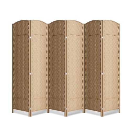 6 Panel Folding Room Divider,Woven Privacy Screen,Light Beige | Solid wood frame, handcrafted diamond pattern, 6FT tall, extends to 94.5 inches wide, no assembly required - color: Light Beige, size: 6-Panel