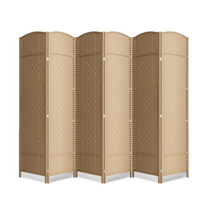 6 Panel Folding Room Divider,Woven Privacy Screen,Light Beige | Solid wood frame, handcrafted diamond pattern, 6FT tall, extends to 94.5 inches wide, no assembly required - color: Light Beige, size: 6-Panel