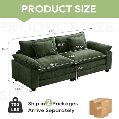 86" Modular Sectional Sofa, Comfy Loveseat Deep Cloud Couch | Couches for Living Room, Modular Couch, Deep and Wide Seat, Chenille Sofa Sleeper with Throw Pillows, Green - color: Green, size: 86 Inch