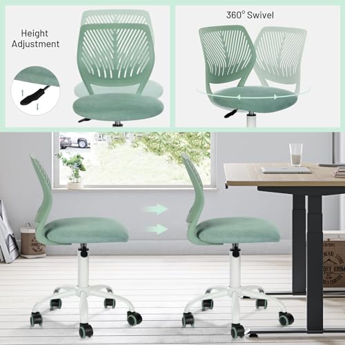 FurnitureR Armless Small Desk Chair, Ergonomic Kids Chairs Adjustable Swivel with Rolling Casters, Fabric Padded Seat & Breathable Back, Study & Homework Chair, Aqua - color: Aqua