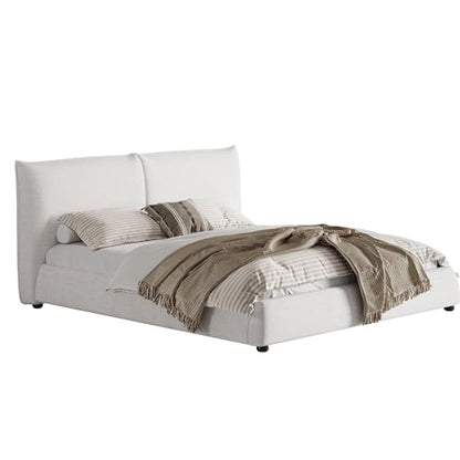 Christopher Knight Home Deft Wooden King Bed Frame and Headboard, Luxurious Upholstered King Size Bed Frame with Linen Fabric Pillow-Back Headboard, Modern Design Bed Set, Easy Assembly, Beige - size: King Size