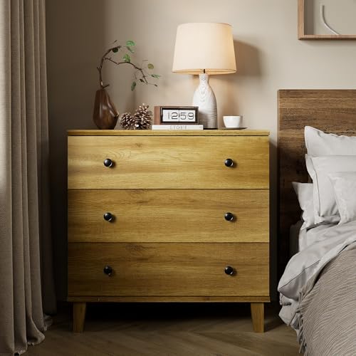 Bedroom Dresser with 3 Drawers, Chest of Drawers, Modern Closet Organizer Bachelors Chest w/Solid Wood Legs for Living Room, Baby Room, Nursery, Oak - color: Brown Oak