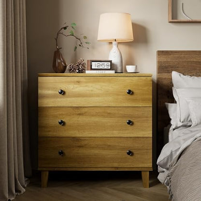Bedroom Dresser with 3 Drawers, Chest of Drawers, Modern Closet Organizer Bachelors Chest w/Solid Wood Legs for Living Room, Baby Room, Nursery, Oak - color: Brown Oak