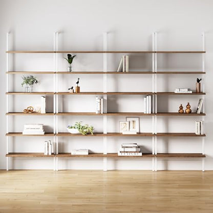 Nathan James Theo 6-Shelf Tall Bookcase, Wall Mount Bookshelf with Natural Wood Finish and Industrial Metal Frame, Rustic Oak/White, Set of 4 - color: Oak/Matte White, size: Set of 4