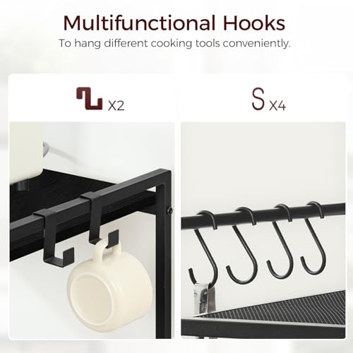 MAHANCRIS Bakers Rack with Power Outlet, Microwave Stand with Hooks, Multifunctional Storage Rack, Coffee Bar with Enclosure, Kitchen Storage Shelf, for Kitchen, Dining Room, Black BRHB40E01 - color: Black