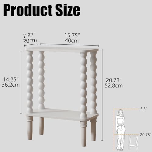 Veegle Narrow Side Table, Small End Table with Storage Shelf, 2-Tier Small Coffee Tables for Living Room, Bedroom, Narrow Spaces (White) - color: White-2 Tier Shelf