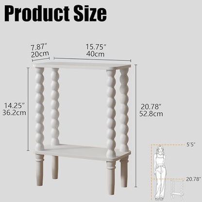 Veegle Narrow Side Table, Small End Table with Storage Shelf, 2-Tier Small Coffee Tables for Living Room, Bedroom, Narrow Spaces (White) - color: White-2 Tier Shelf