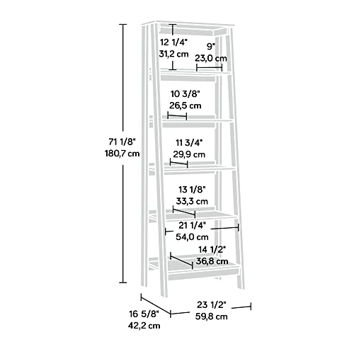Sauder Ladder Bookshelf 5 Tier Trestle Ladder Shelf Wooden Bookcase, in Mystic Oak - color: Jamocha Wood