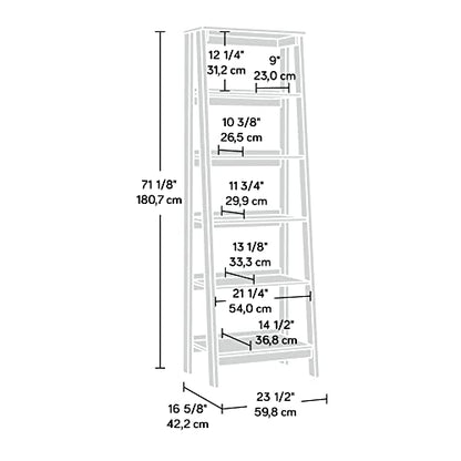 Sauder Ladder Bookshelf 5 Tier Trestle Ladder Shelf Wooden Bookcase, in Mystic Oak - color: Jamocha Wood