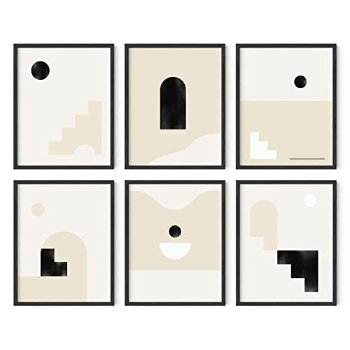 HAUS AND HUES Boho Prints Neutral Wall Art - Set of 6 Mid Century Modern Artwork, Bohemian Posters and Prints, Wall Art Mid Century, Modern Bohemian Posters (11x14, Unframed) - color: Neutral Staircase, size: 11"L x 14"W