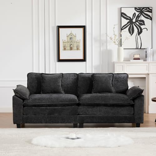 81.9" Oversized Black Loveseat Sofa, 2 Seater Large Sectional Couches for Living Room, Chenille Fabric Modular Sectional Sofa, Deep Seat Wide Armrest Home Sofas Set, Love Seat Couches - color: Wide Arm-black, size: 2 Seater