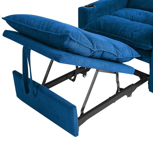 SLEERWAY 3 in 1 Convertible Sleeper Sofa Bed, 36.14" W Easy Pull Out Chair Bed with Dual Cup Holders, Comfy Thick Padding Futon Love Seat with Adjustable Backrest for Living Room Small Space (Blue) - color: Blue, size: 36.14"
