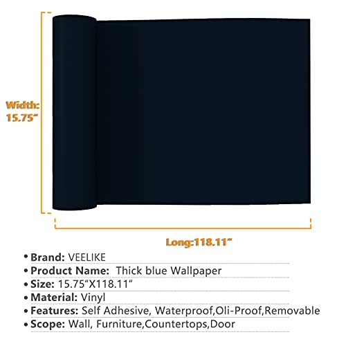 VEELIKE 15.7''x118'' Thick Navy Blue Wallpaper Peel and Stick Modern Blue Contact Paper for Cabinets Drawers Wall Waterproof Self Adhesive Matte Navy Wallpaper for Bedroom Boys Room Bathroom Classroom - color: Navy, size: 15.7" x 118"
