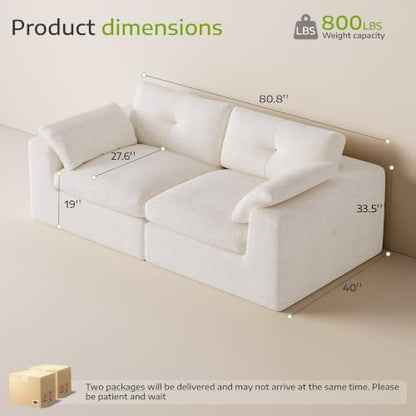 Homkdom 80.5" Loveseat Sofa, Modular Sectional Sofa, Comfy Cloud Couch Sectional Sofa Chenille Fabric Deep Seat Sofa for Small Living Room, Apartment, Studio, Office, White - color: White, size: Loveseat