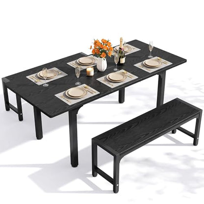 63“ Extendable Dining Table Set with 180° Smart-Flip Pivot, Black | Dining Table Set for 4,Kitchen Table with Bench,Small Dining Table,Perfect for Small Space,Dinner Room Table Set for 6 - color: Black