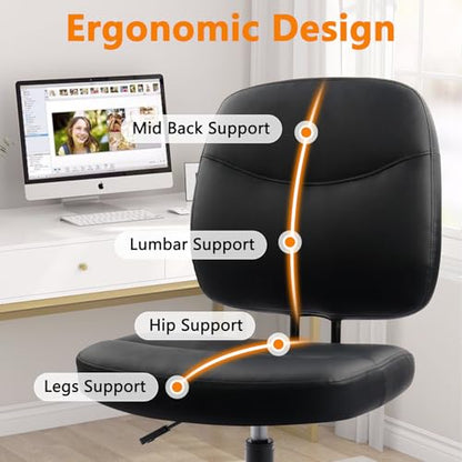 CLATINA Armless Home Office Chair,Small PU Leather Ergonomic Low Back Desk Chair with Lumbar Support and Wheels, Adjustable Height 360° Swivel Rolling Computer Task Chair, Black, 6 Pack - color: Black-heihu, size: 6 Pack