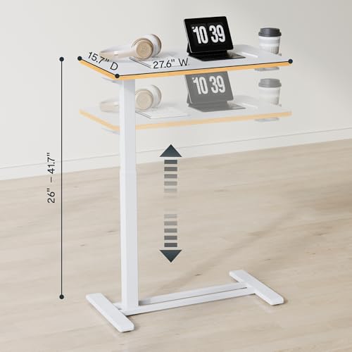 FLEXISPOT H7 28" Pneumatic Height-Adjustable Overbed Table with Wheels | C-shaped bedside table TV Tray,Medical End Side Table,Laptop desk for Hospital Home office use,27.6"Wx15.7"D,White Maple - color: White Maple, size: Small