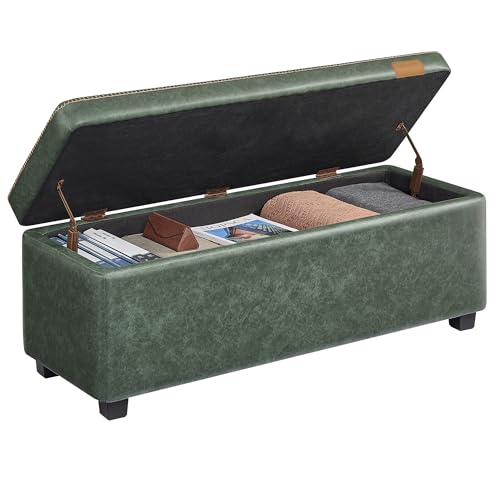 VASAGLE EKHO Collection - Storage Ottoman Bench, Entryway Bedroom Bench, 25 Gallons, Synthetic Leather with Stitching, Mid-Century Modern, Safety Hinges, Loads 660 lb, Forest Green ULOM075C01 - color: Forest Green, style: 25-Gallon Storage Bench