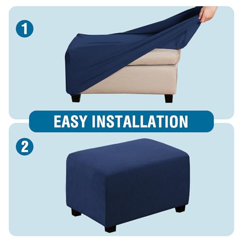 H.VERSAILTEX Ottoman Cover Slipcover Rectangle Fit Length 29"-34" Footrest Sofa Slipcovers Stool Cover Footstool Protector Covers Feature Stretch Thick Soft Jacquard Fabric Removable Washable - Navy - color: Navy, size: Rectangle-Large