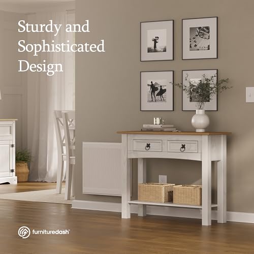 Solid Wood Hall Table with 2 Drawers 34.4" W, 12.6" D, 28.8" H - Console Table with Fixed Lower Shelf, Farmhouse Hallway Foyer, Office, Bedroom - color: White