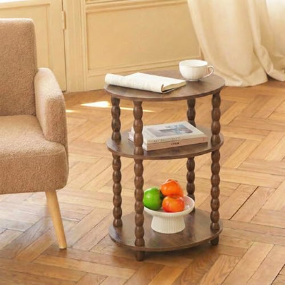 3-Tier Oval Side Table with Solid Wood Legs, Small End Table with Storage Shelves for Living Room Bedroom, Modern Night Stand Accent Table for Small Spaces, Easy Assembly - size: Oval(12.6''x15.7''x22.8'')