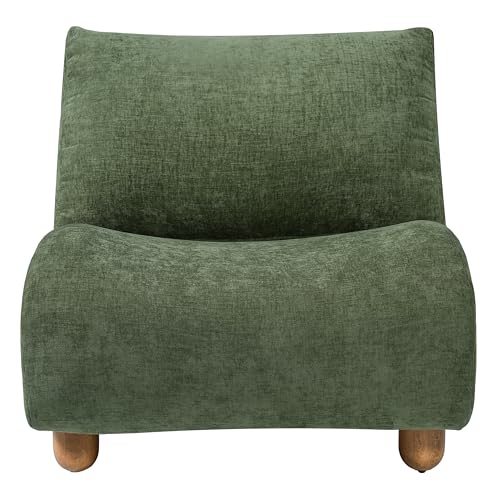 Merax Curved Accent Chair, Modern Armless Lounge Chair with Upholstered Seat, Rounded Backrest and Wood Legs, Single Sofa Seating for Living Room, Bedroom, Reading Nook, Green - color: Green