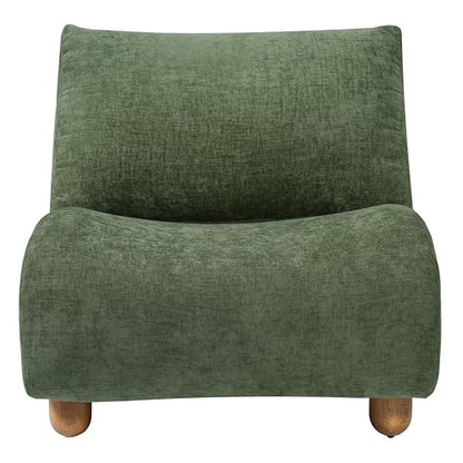 Merax Curved Accent Chair, Modern Armless Lounge Chair with Upholstered Seat, Rounded Backrest and Wood Legs, Single Sofa Seating for Living Room, Bedroom, Reading Nook, Green - color: Green