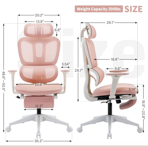 Ergonomic Office Chair with Footrest, 90-135° Reclining High Back Desk Chair with Lumbar Support, 2D Headrest, 2D Armrests, Computer Chair for Long Hours, Pink - color: Pink
