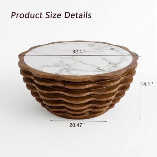 32.1" Flower-Shaped Coffee Table with Marble Top, Cafe Table | Round Center Table, Modern Stone Tea Table, Unique Marble Patterns, for Living Room, No Need Assembled - color: 32.1" Flower-shaped Coffee Table