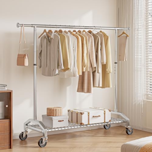 Wiracks Clothes Rack Clothing Rack for Hanging Clothes 350lbs Heavy Duty Coat Rack 51 to 71" W x 16.53" D x 65" to 71" H Adjustable Rolling Clothes Rack Garment Rack 3" industrial Wheels - style: Silver