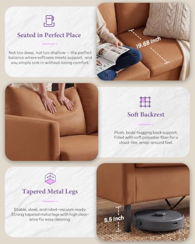 TYBOATLE Brown Faux Leather Small Couch Loveseat, 2-Seater for Living Room | Love Seat, Mini Couch, Small Sofa, Modern Upholstered Design, Bedroom, Dorm, Apartment, Office, Compact Spaces - color: Brown