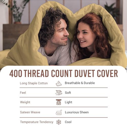 Pizuna 100% Cotton Full Duvet Cover Set 400 Thread Count Tan | Long Staple Combed Cotton Sateen Weave 3 Piece Luxurious Cool Full Comforter Cover with Hidden Button Closure - color: 110 Tan, size: Full
