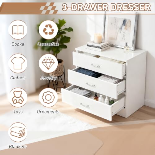 Vasitelan Wooden 3 Drawer Dresser, Modern Storage Chest of Drawers, Wood Bedside Table Night Table for Bedroom,Living Room (White) - color: White
