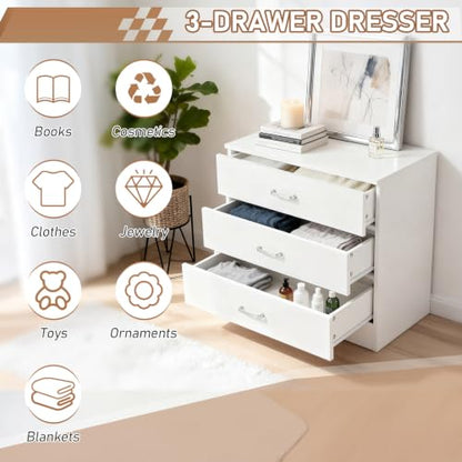 Vasitelan Wooden 3 Drawer Dresser, Modern Storage Chest of Drawers, Wood Bedside Table Night Table for Bedroom,Living Room (White) - color: White