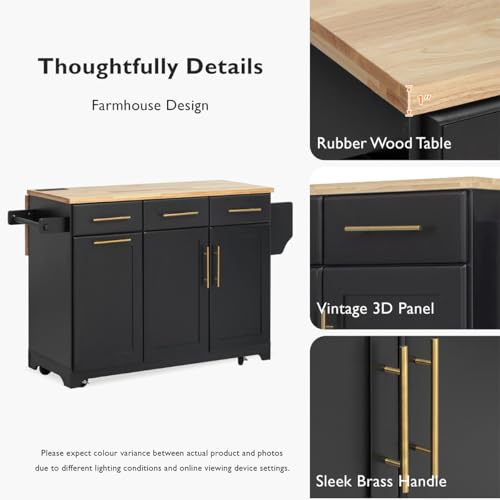 59.3" Rolling Kitchen Island with Trash Can Storage, Mobile Kitchen Storage Island with Drop Leaf, Power Outlet, Pull Out Cabinet Organizer (Black) - color: Black
