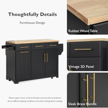 59.3" Rolling Kitchen Island with Trash Can Storage, Mobile Kitchen Storage Island with Drop Leaf, Power Outlet, Pull Out Cabinet Organizer (Black) - color: Black