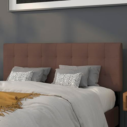 EMMA + OLIVER Dark Brown Queen Quilted Tufted Headboard | Adjustable Bed Rail Slots, Fabric Upholstered - color: Dark Brown, size: Queen