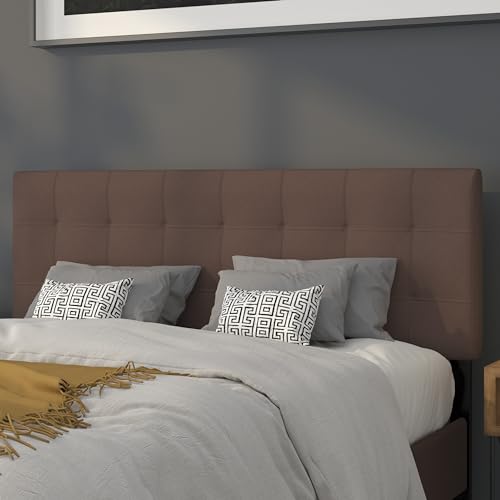 EMMA + OLIVER Dark Brown Queen Quilted Tufted Headboard | Adjustable Bed Rail Slots, Fabric Upholstered - color: Dark Brown, size: Queen