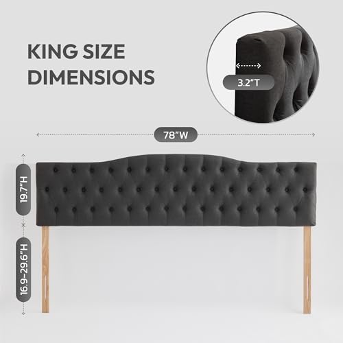 Iroomy Upholstered King Headboard, Button Diamond Tufted Headboard with Adjustable Height and Solid Wood Leg, Velvet Padded Headboards for King Size Bed, Modern Head Board, Dark Grey - color: Dark Grey, size: King