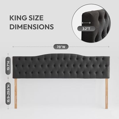 Iroomy Upholstered King Headboard, Button Diamond Tufted Headboard with Adjustable Height and Solid Wood Leg, Velvet Padded Headboards for King Size Bed, Modern Head Board, Dark Grey - color: Dark Grey, size: King