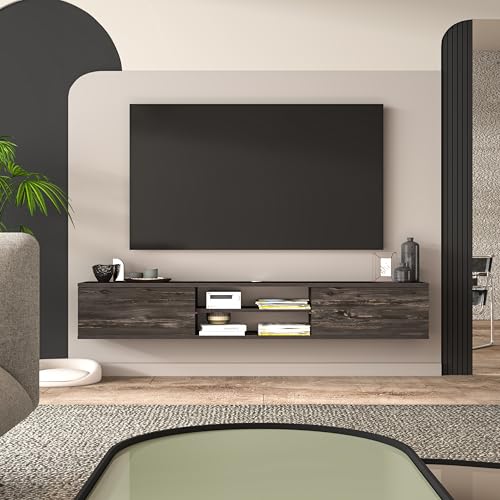 Black Floating TV Stand Under TV Shelf, Wall Mounted Shelf, Modern Floating Entertainment Center, 71" Large Storage Media Console Wall Unit for Living Room,Bedroom (Black Oak) - color: Black Oak