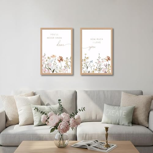 2Pcs Framed Wildflower Nursery Wall Art Flower Botanical Canvas Poster Painting Picture Boho Girl Nurseries Print Artwork for Nursery Baby Room Living Room Bedroom Home 12X16in - color: Floral Love Wildflower, size: 12x16 Inches