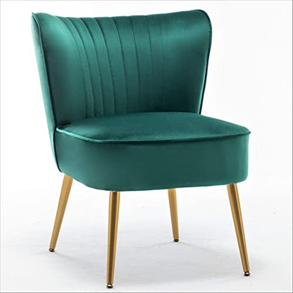 Container Furniture Direct Modern Velvet Accent Chair for Living Room, Bedroom, or Entryway, Stylish and Comfortable Armless Design with Metal Legs, Green - color: Green
