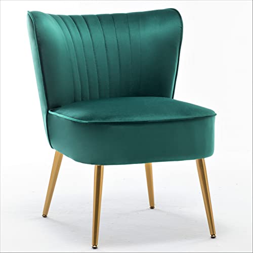 Container Furniture Direct Modern Velvet Accent Chair for Living Room, Bedroom, or Entryway, Stylish and Comfortable Armless Design with Metal Legs, Green - color: Green